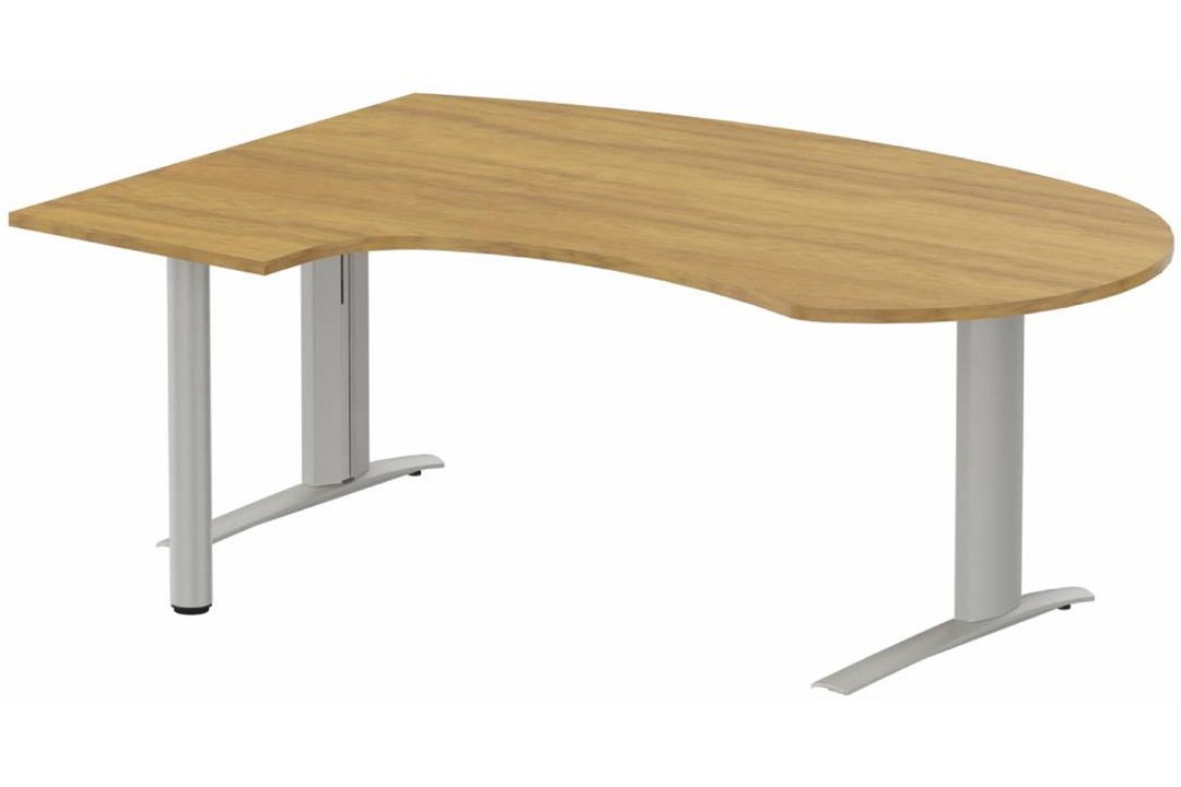 k1 Poutre - Plan compact 90° asymétrique Manager 190x141x104 / 60cm, pied de soutien sous retour à gauche -Finitions : PLATEAUX: NOYER (NO) / PIETEMENTS: ALUMINIUM (AL)