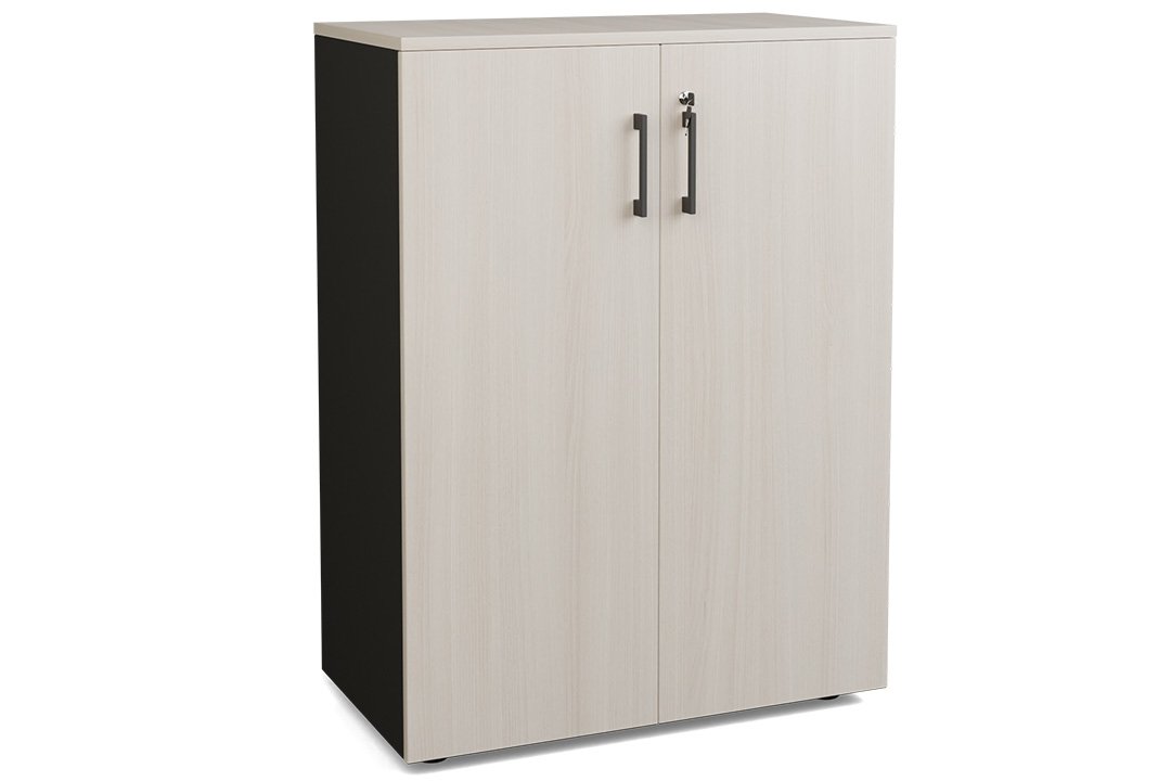 Armoire mélamine H102XL100 cm portes bois, -Finitions= Top de finition : acacia / Corps d'armoire et tablettes : Noir(NR)/ Façade : acacia