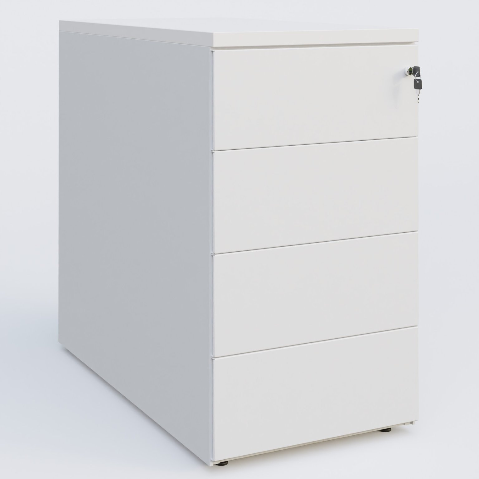 Caisson hauteur de bureau métalique 4 tiroirs avec top de finition, profondeur 80cm. Plateau Blanc et caisson Blanc.