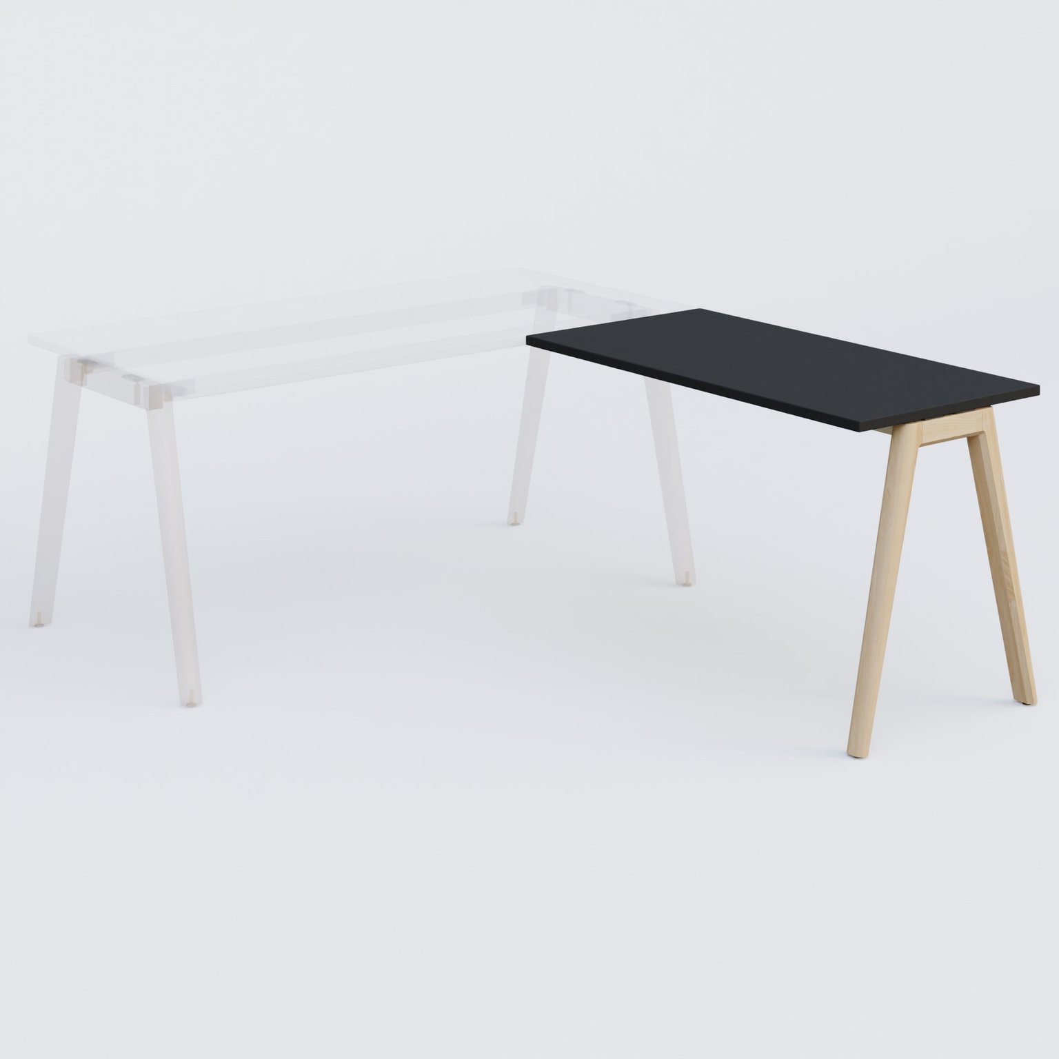 Extensions retour sur pied pour bureau K9 piètement incliné en bois et plateau 120*60 cm. Plateau Noir et pietement bois massif de hêtre.