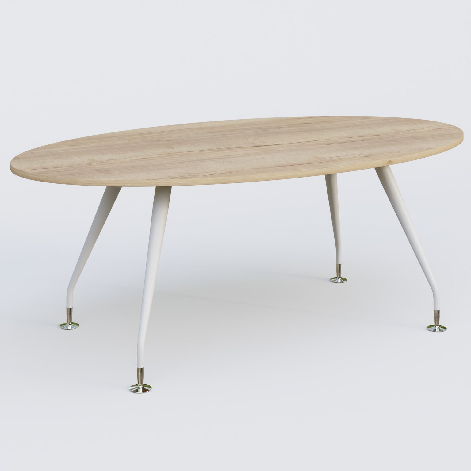 K5 table ovale 200*110 cm. Plateau Chêne naturel et pietement Blanc avec base chromé.