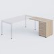 Retour direct 120x60cm sur caisson mélamine HB P.60cm 3 tiroirs, plateau acacia, structure blanc