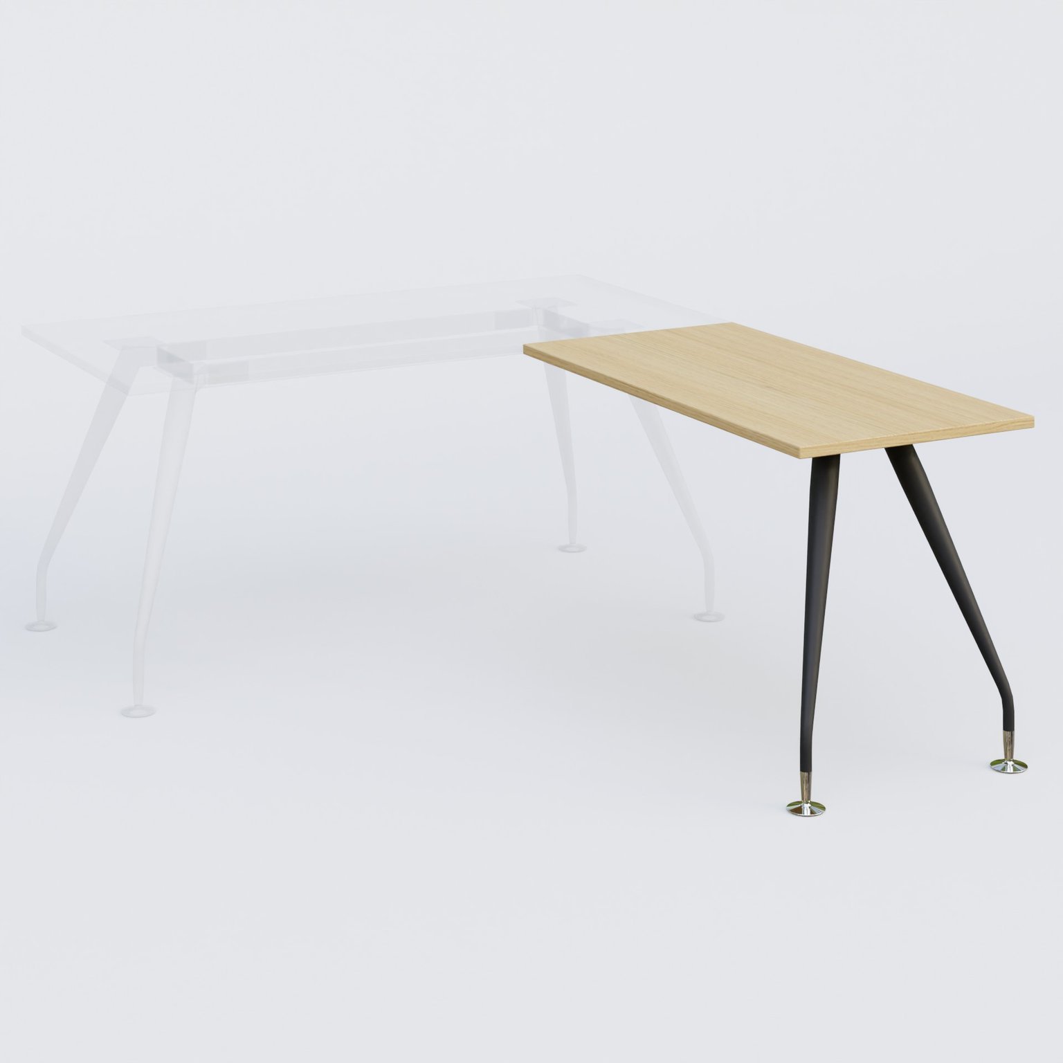 K5 retour sur pied 120*60 cm. Plateau Chêne clair et pietement Noir Mat avec base chromé.