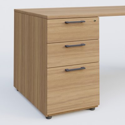 [Pas de famille] - [Pas de sous famille] - K1 Plateau droit 140x80 avec caisson porteur sous plateau mélamine à gauche. Plateau Noyer et pietement Anthracite