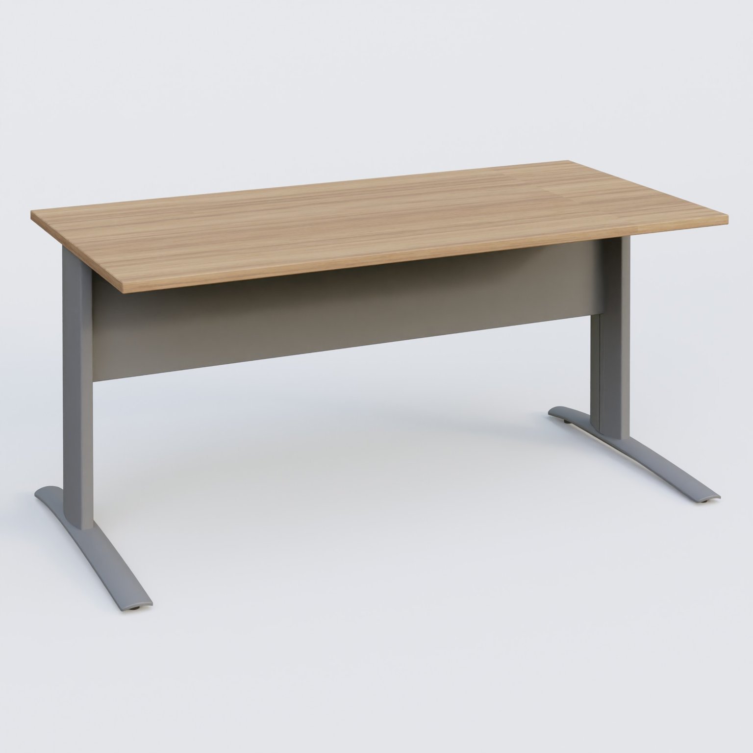 K1 Plateau droit 160x80 avec voile de fond métal. Plateau Noyer et pietement Aluminium