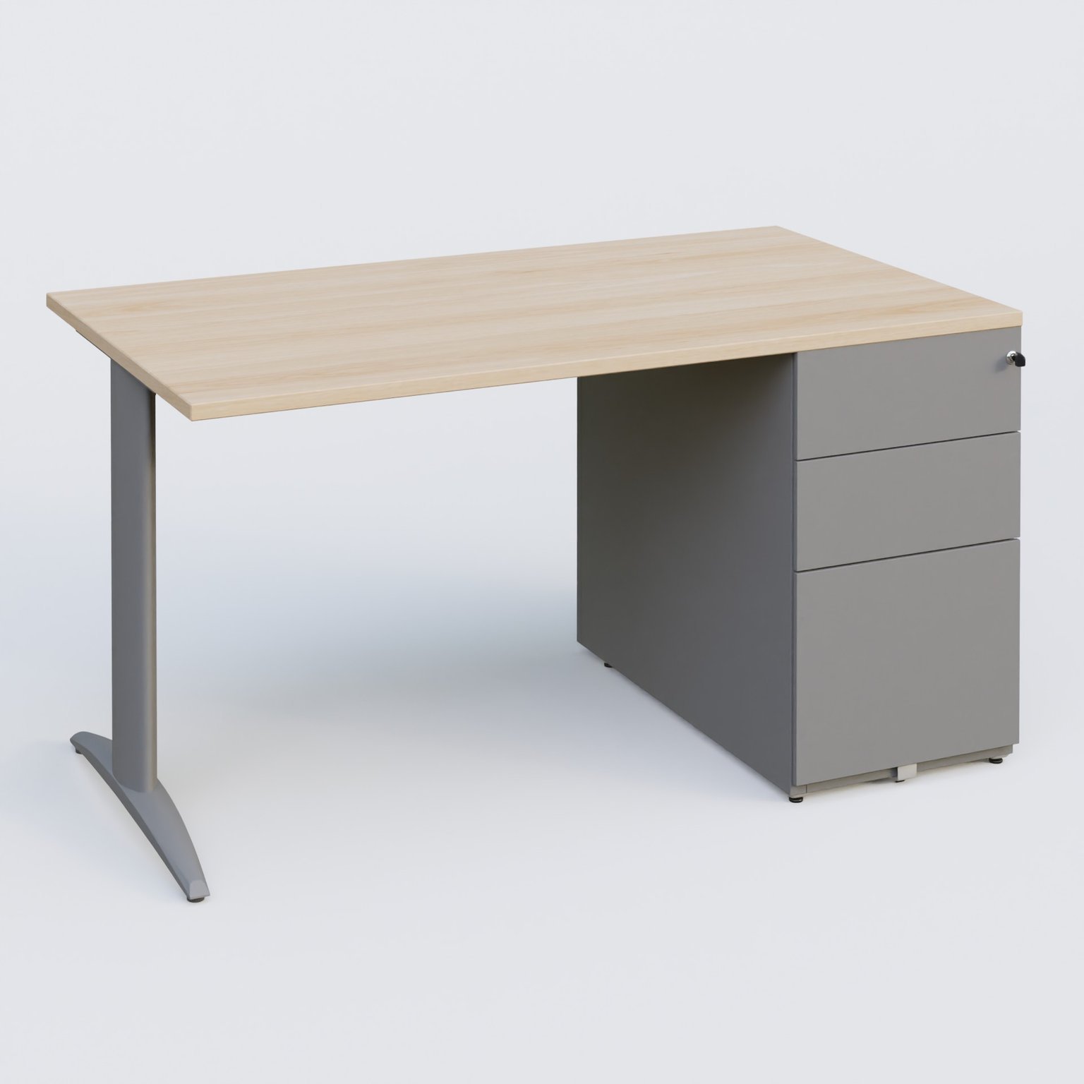 K2 Plateau droit 140x80 avec caisson métalique sous le plateau. Plateau Hêtre et pietement Aluminium