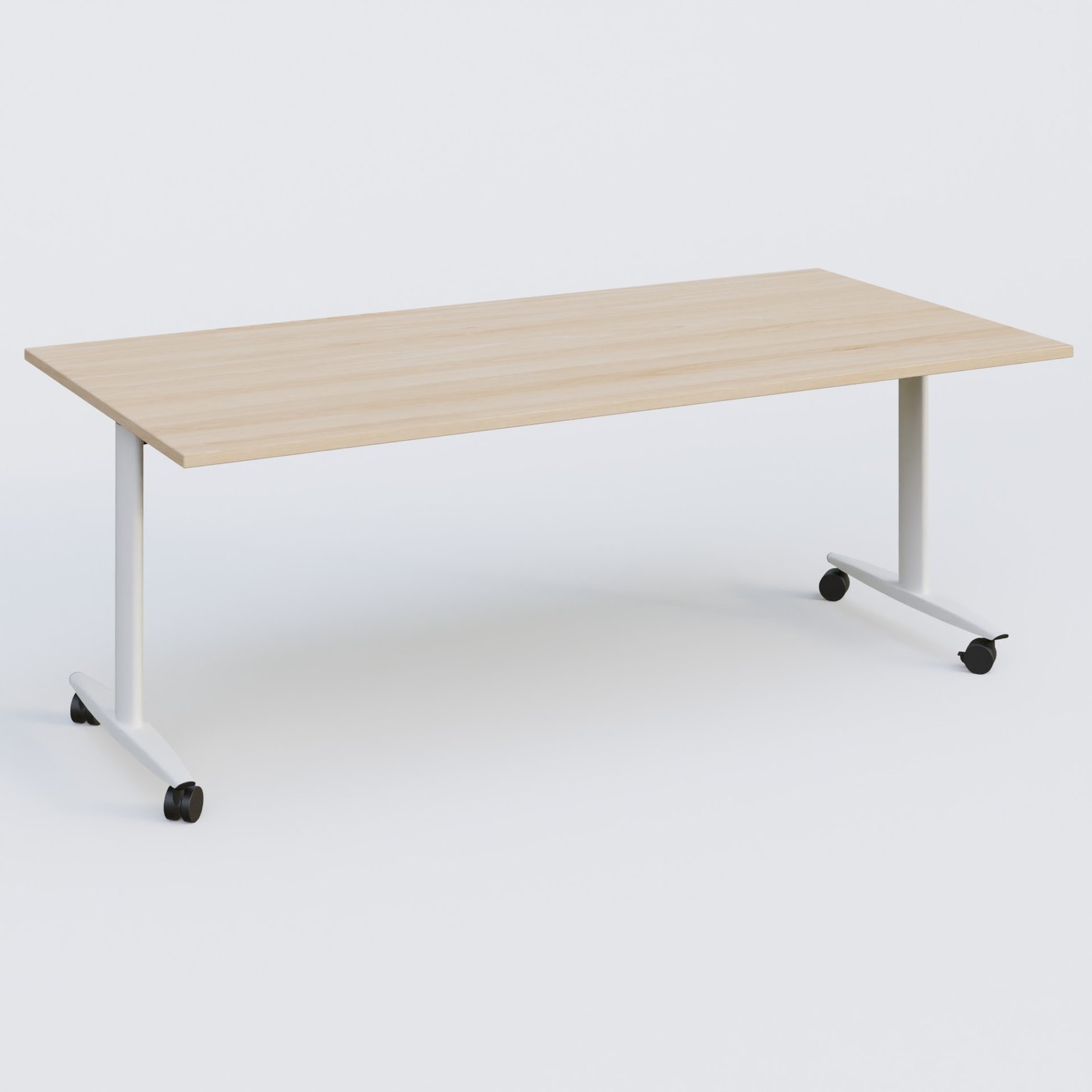 Table abattante gamme Design 200*100 cm. Plateau Hêtre et pietement Blanc.