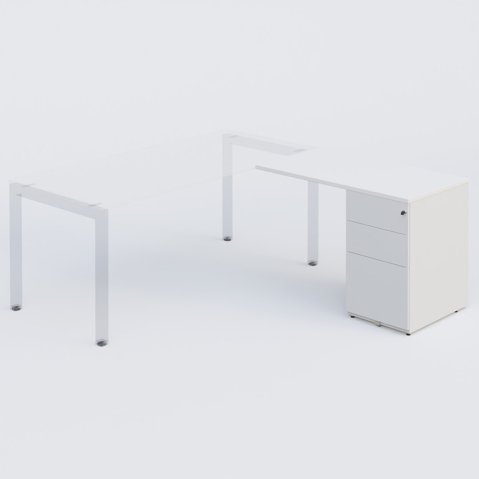 Retour direct 120x60cm sur caisson porteur métal 3 tiroirs blanc/blanc - sur délai