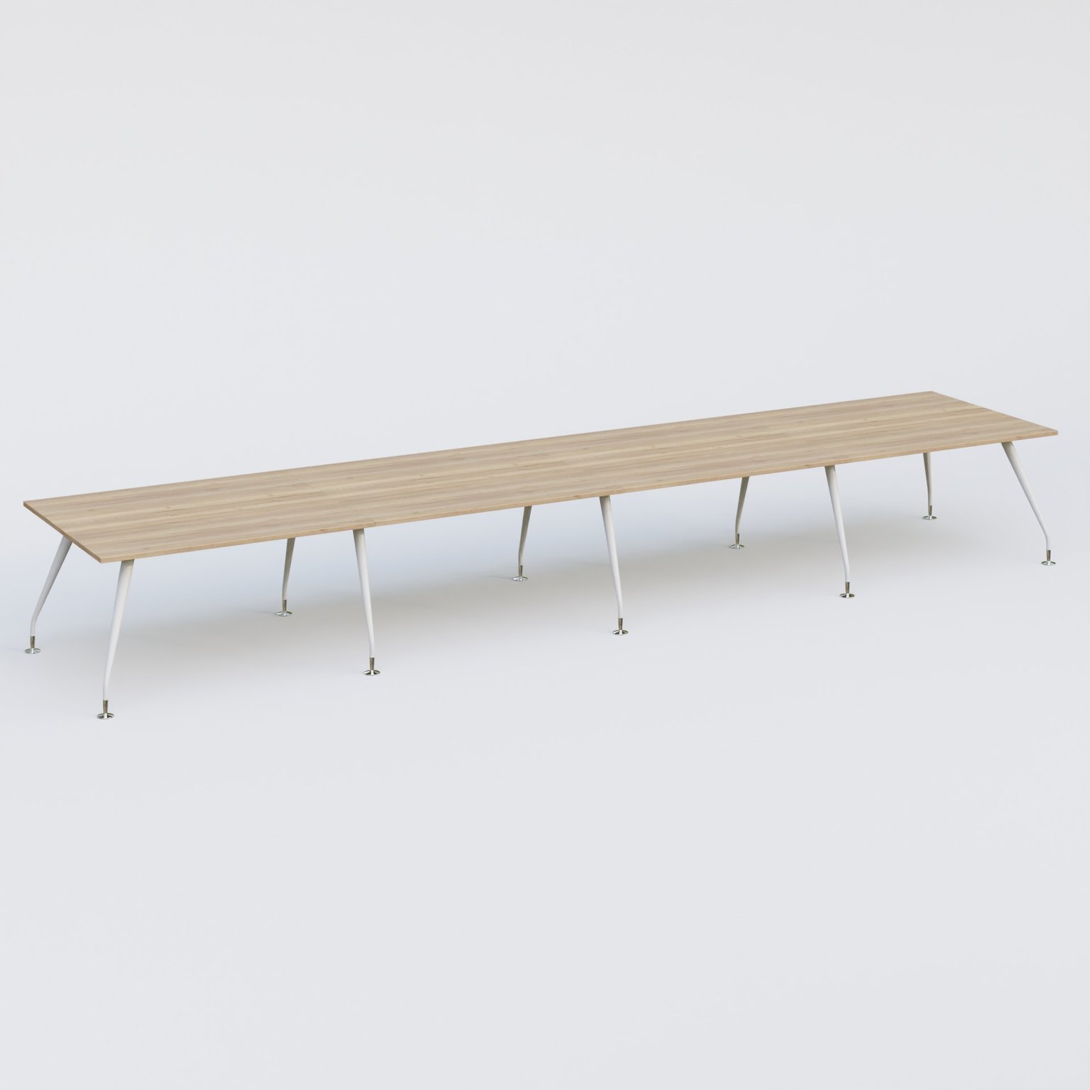 K5 table bench 560*120 cm. Plateau Chêne naturel et pietement Blanc avec base chromé.