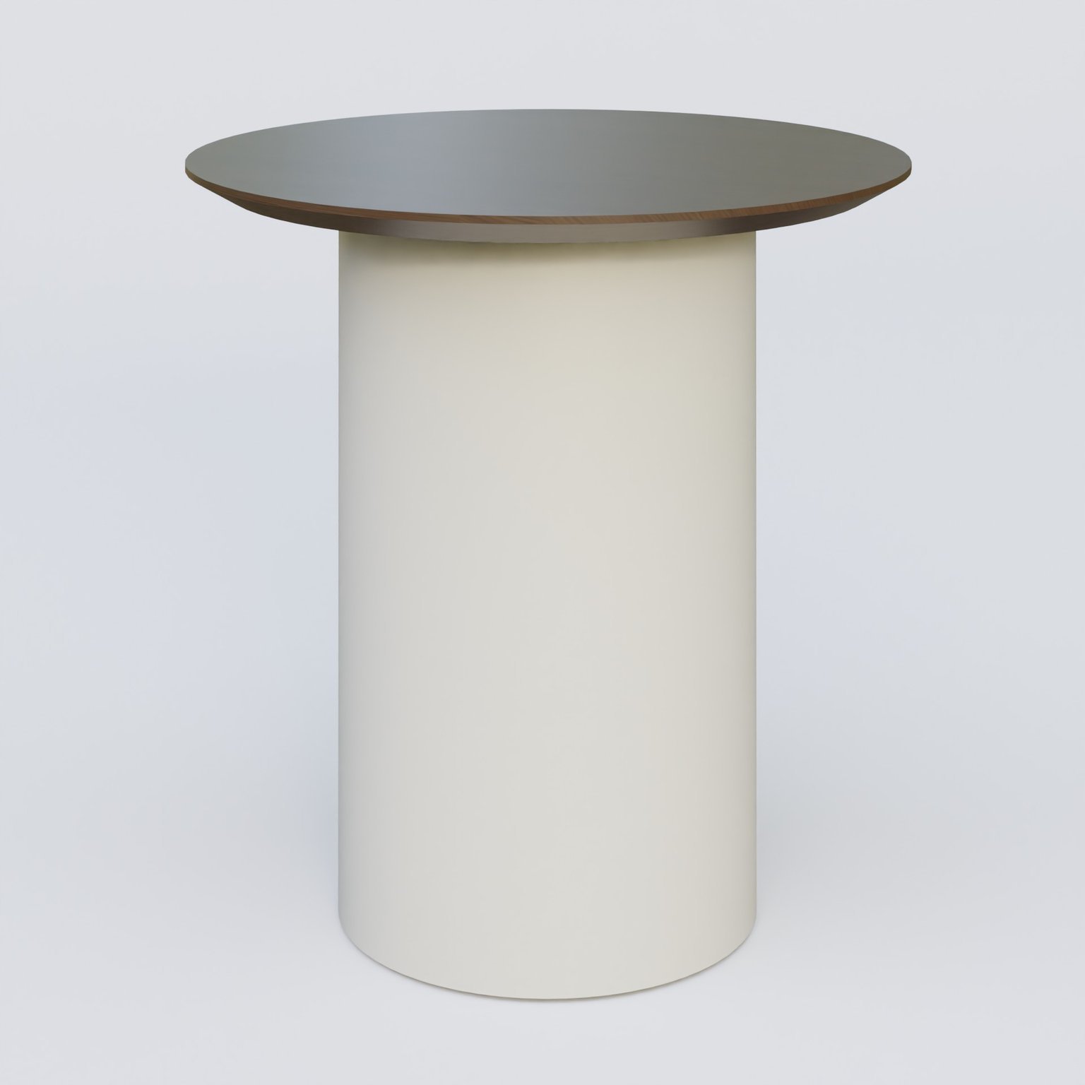 Table Basse Fashion Styl piètement colonne en métal D-26cm et plateau bois. Plateau Chêne Moka et pietement Blanc (RAL 9010).