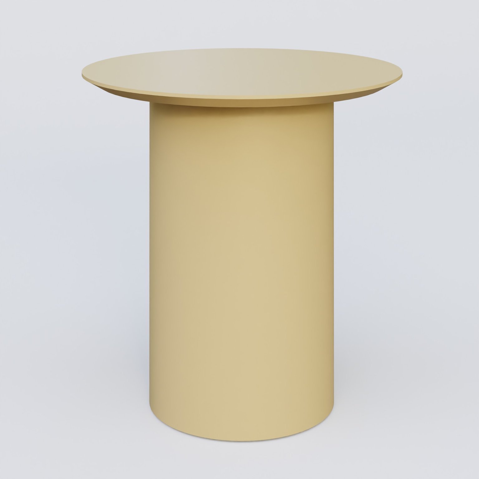 Table Basse Fashion Styl piètement colonne en métal D-26cm et plateau bois. Plateau Jaune Cuivre (RAL 1002) et pietement Jaune Cuivre (RAL 1002).