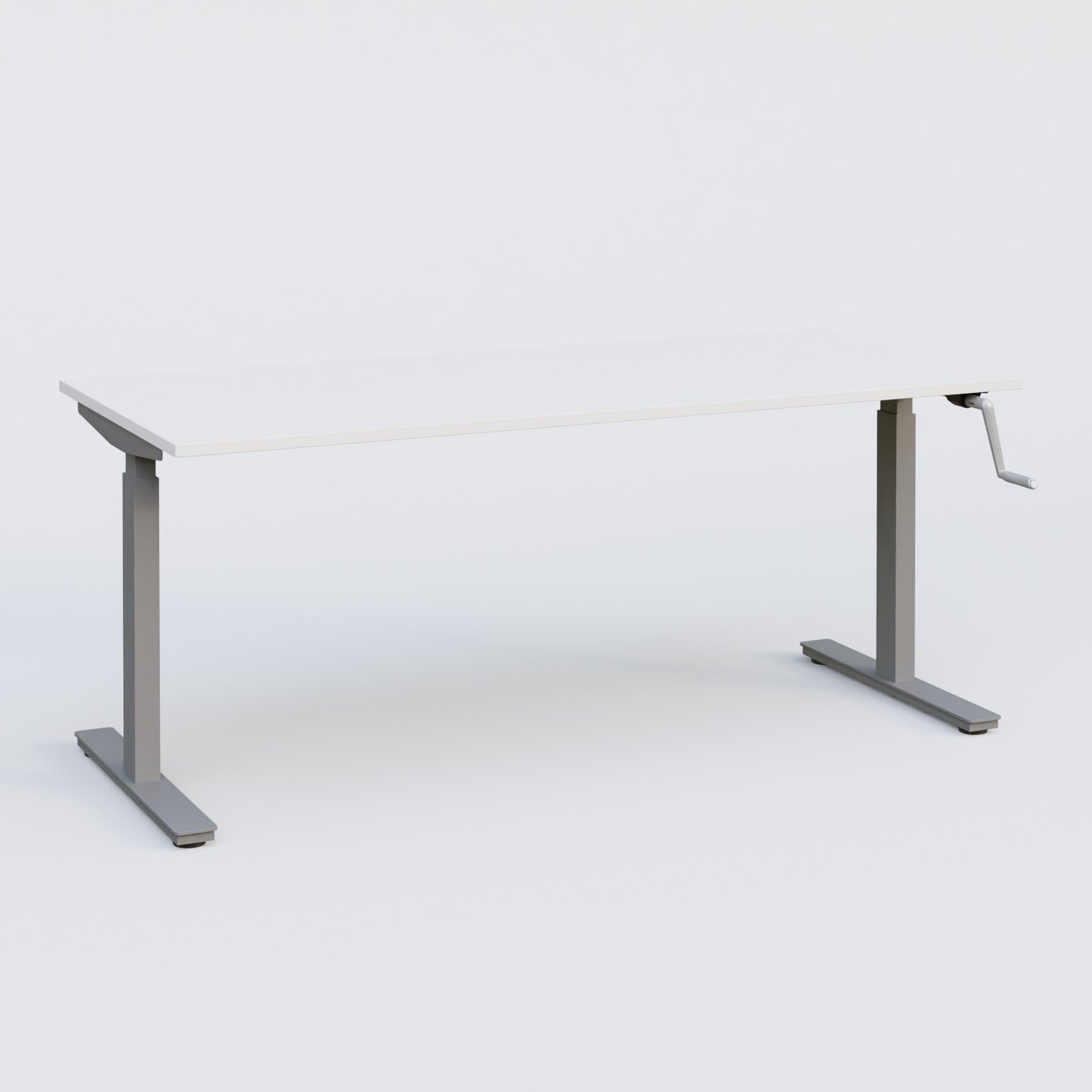Poste solo 160*70 réglable en hauteur manuel 70-116 cm gamme KPro1. Plateau Blanc et pietement Aluminium.