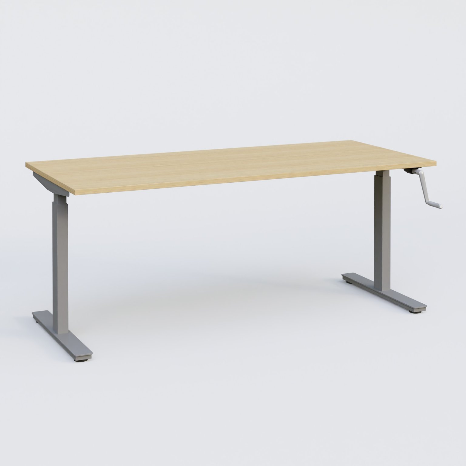 Poste solo 160*70 réglable en hauteur manuel 70-116 cm gamme KPro1. Plateau Chêne clair et pietement Aluminium.
