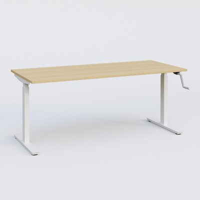 [Pas de famille] - [Pas de sous famille] - Poste solo 160*70 réglable en hauteur manuel 70-116 cm gamme KPro1. Plateau Chêne clair et pietement Blanc.