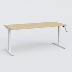[Pas de famille] - [Pas de sous famille] - Poste solo 160*70 réglable en hauteur manuel 70-116 cm gamme KPro1. Plateau Chêne clair et pietement Blanc.