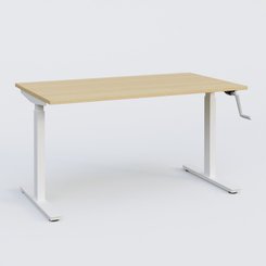 [Pas de famille] - [Pas de sous famille] - Poste solo 140*70 réglable en hauteur manuel 70-116 cm gamme KPro1. Plateau Chêne clair et pietement Blanc.