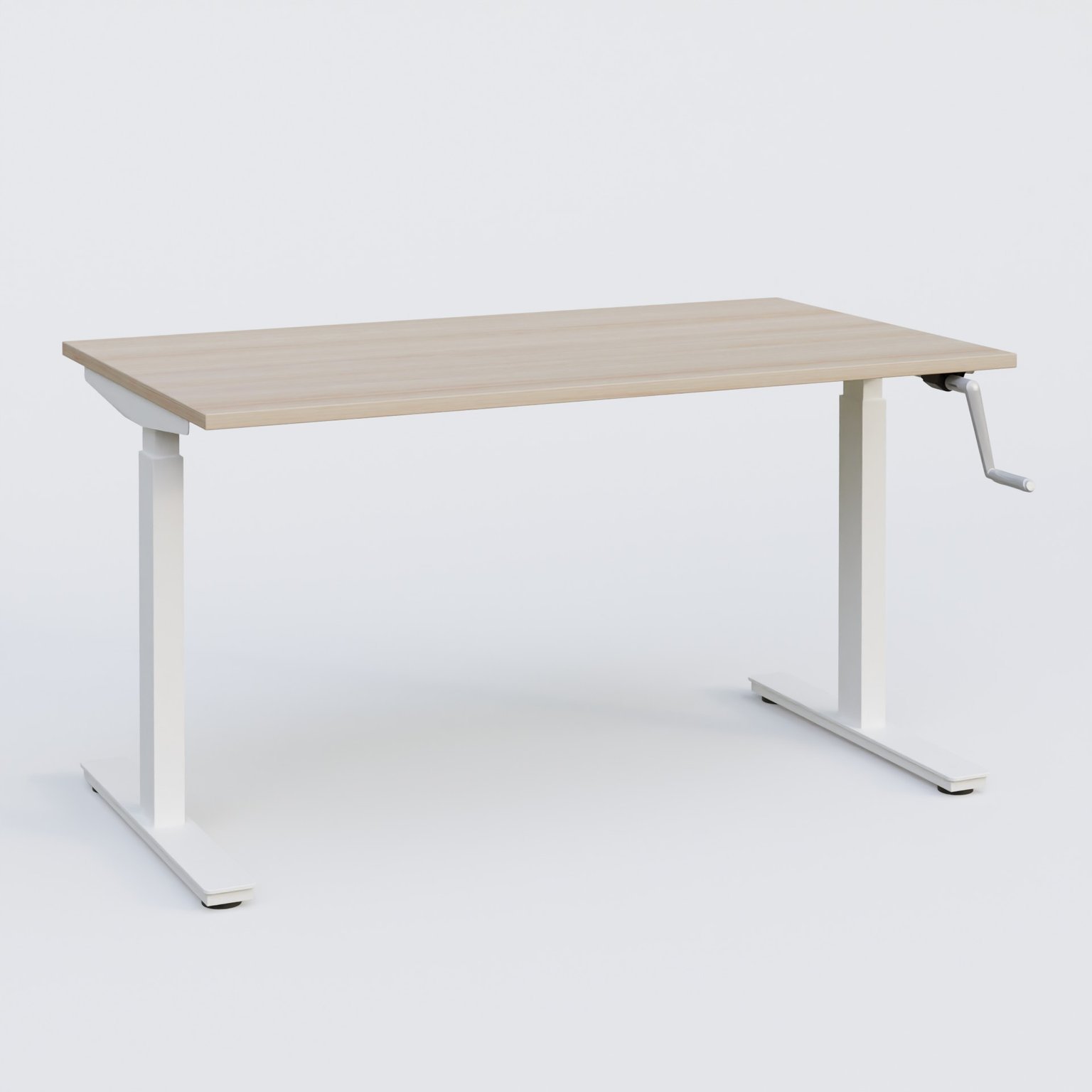 Poste solo 120*80 réglable en hauteur manuel 70-116 cm gamme KPro1. Plateau Acacia et pietement Blanc.