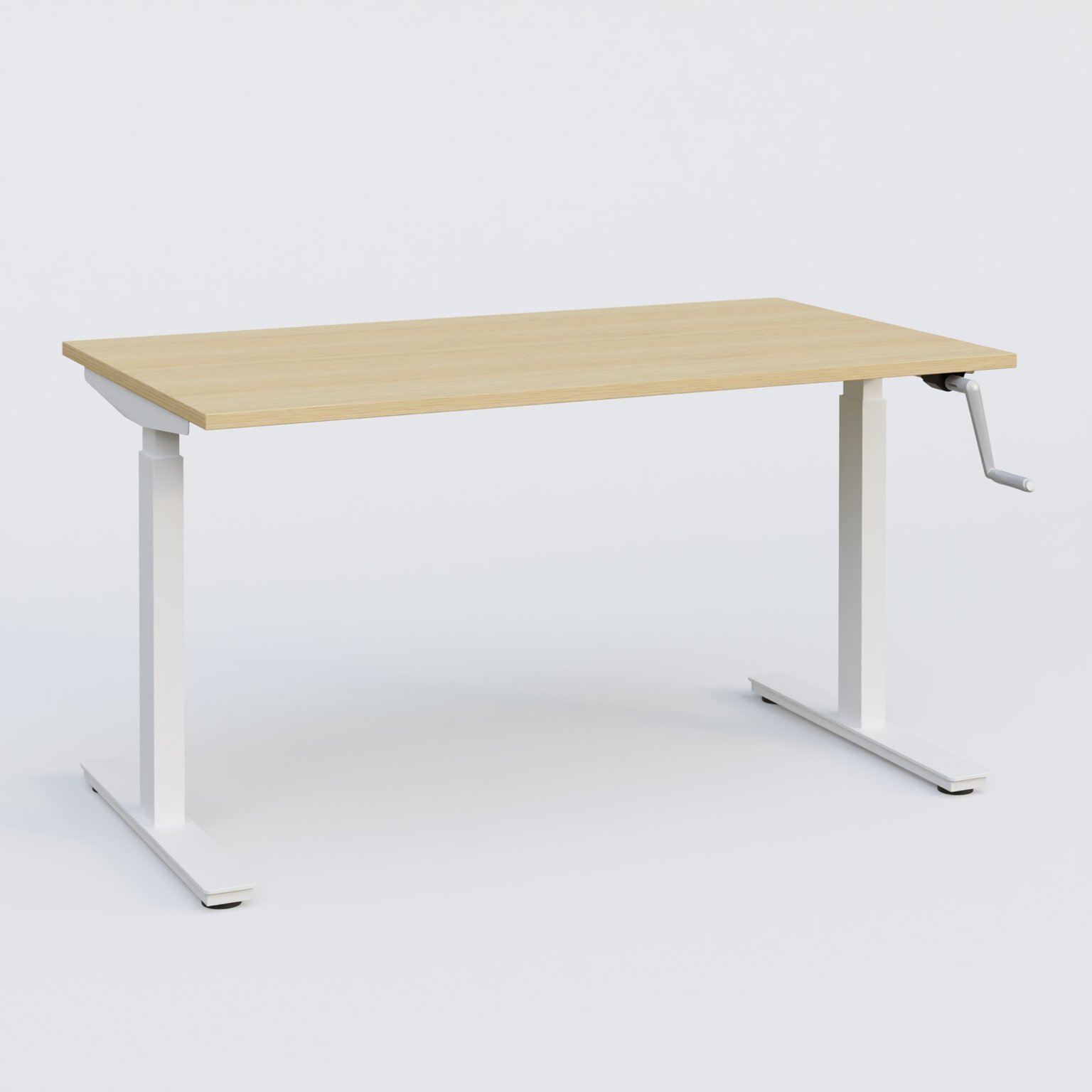 Poste solo 120*80 réglable en hauteur manuel 70-116 cm gamme KPro1. Plateau Chêne clair et pietement Blanc.