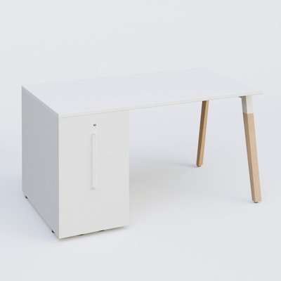 [Pas de famille] - [Pas de sous famille] - K8 WOOD Plateau 140x80 avec tour de rangement mélamine à gauche. Plateau Blanc et tour de ranfement blanche.