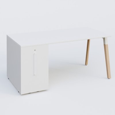 [Pas de famille] - [Pas de sous famille] - K8 WOOD Plateau 180x80 avec tour de rangement mélamine à gauche. Plateau Blanc et tour de ranfement blanche.