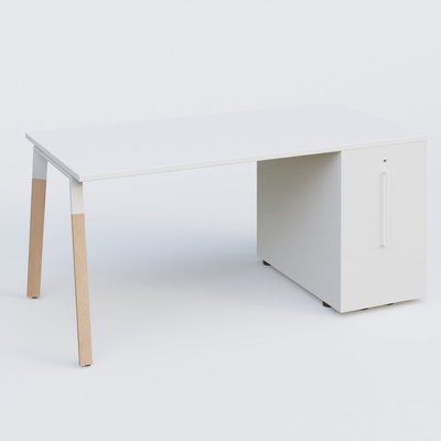 [Pas de famille] - [Pas de sous famille] - K8 WOOD Plateau 180x80 avec tour de rangement mélamine à droite. Plateau Blanc et tour de ranfement blanche.