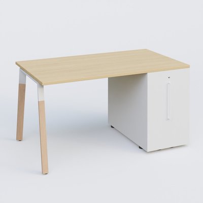 [Pas de famille] - [Pas de sous famille] - K8 WOOD Plateau 140x80 avec tour de rangement mélamine à droite. Plateau Chêne clair et tour de ranfement blanche.