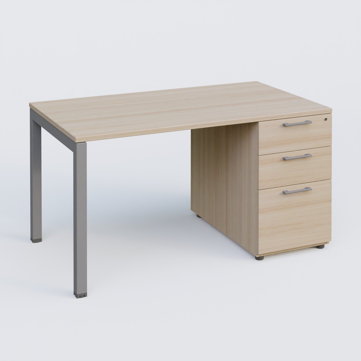 K3 Plateau droit 140x80 avec caisson porteur mélamine. Plateau ,caisson Acacia et pietement Aluminium