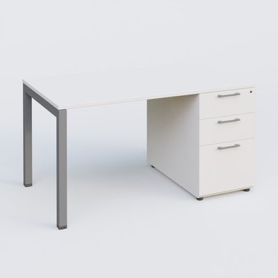 [Pas de famille] - [Pas de sous famille] - K3 Plateau droit 140x80 avec caisson porteur mélamine. Plateau ,caisson Blanc et pietement Aluminium