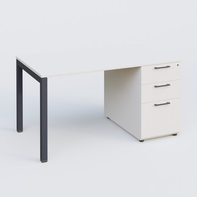 [Pas de famille] - [Pas de sous famille] - K3 Plateau droit 140x80 avec caisson porteur mélamine. Plateau ,caisson Blanc et pietement Anthracite