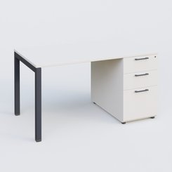 [Pas de famille] - [Pas de sous famille] - K3 Plateau droit 140x80 avec caisson porteur mélamine. Plateau ,caisson Blanc et pietement Anthracite