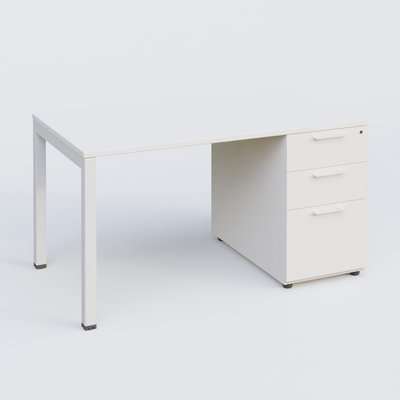[Pas de famille] - [Pas de sous famille] - K3 Plateau droit 140x80 avec caisson porteur mélamine. Plateau ,caisson Blanc et pietement Blanc