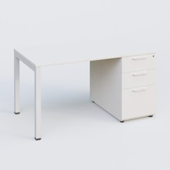 [Pas de famille] - [Pas de sous famille] - K3 Plateau droit 140x80 avec caisson porteur mélamine. Plateau ,caisson Blanc et pietement Blanc