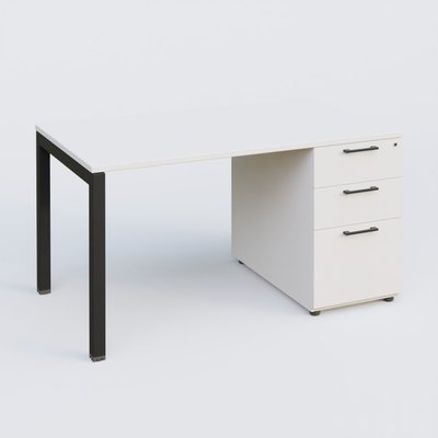 [Pas de famille] - [Pas de sous famille] - K3 Plateau droit 140x80 avec caisson porteur mélamine. Plateau ,caisson Blanc et pietement Noir Mat