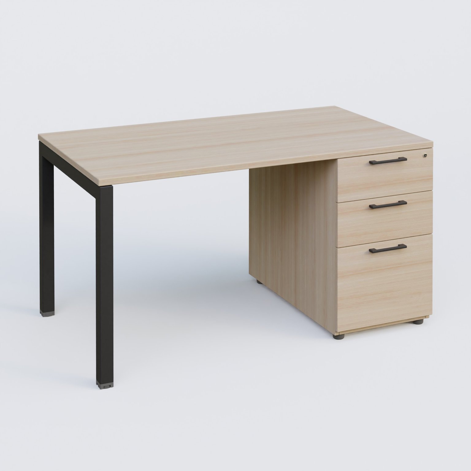 K3 Plateau droit 140x80 avec caisson porteur mélamine. Plateau ,caisson Acacia et pietement Noir Mat