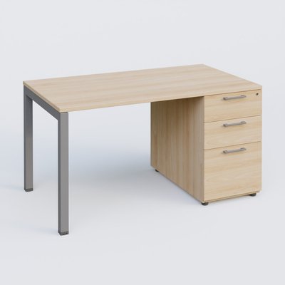 [Pas de famille] - [Pas de sous famille] - K3 Plateau droit 140x80 avec caisson porteur mélamine. Plateau ,caisson Hêtre et pietement Aluminium