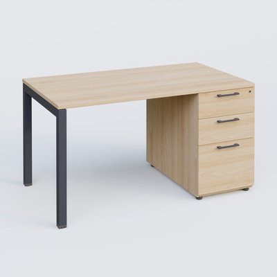 [Pas de famille] - [Pas de sous famille] - K3 Plateau droit 140x80 avec caisson porteur mélamine. Plateau ,caisson Hêtre et pietement Anthracite