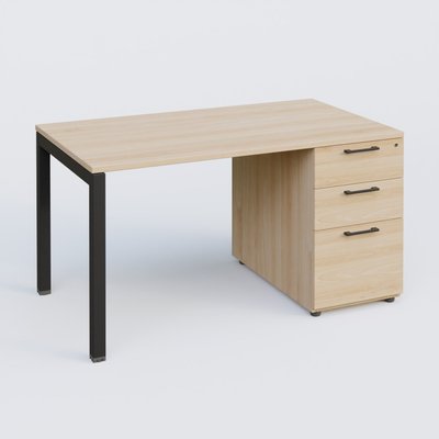 [Pas de famille] - [Pas de sous famille] - K3 Plateau droit 140x80 avec caisson porteur mélamine. Plateau ,caisson Hêtre et pietement Noir Mat