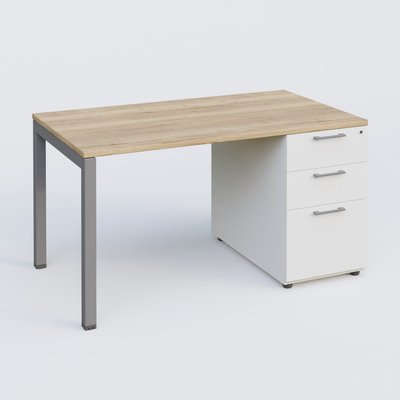 [Pas de famille] - [Pas de sous famille] - K3 Plateau droit 140x80 avec caisson porteur mélamine. Plateau ,caisson Chêne naturel et pietement Aluminium