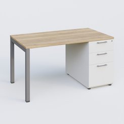 [Pas de famille] - [Pas de sous famille] - K3 Plateau droit 140x80 avec caisson porteur mélamine. Plateau ,caisson Chêne naturel et pietement Aluminium