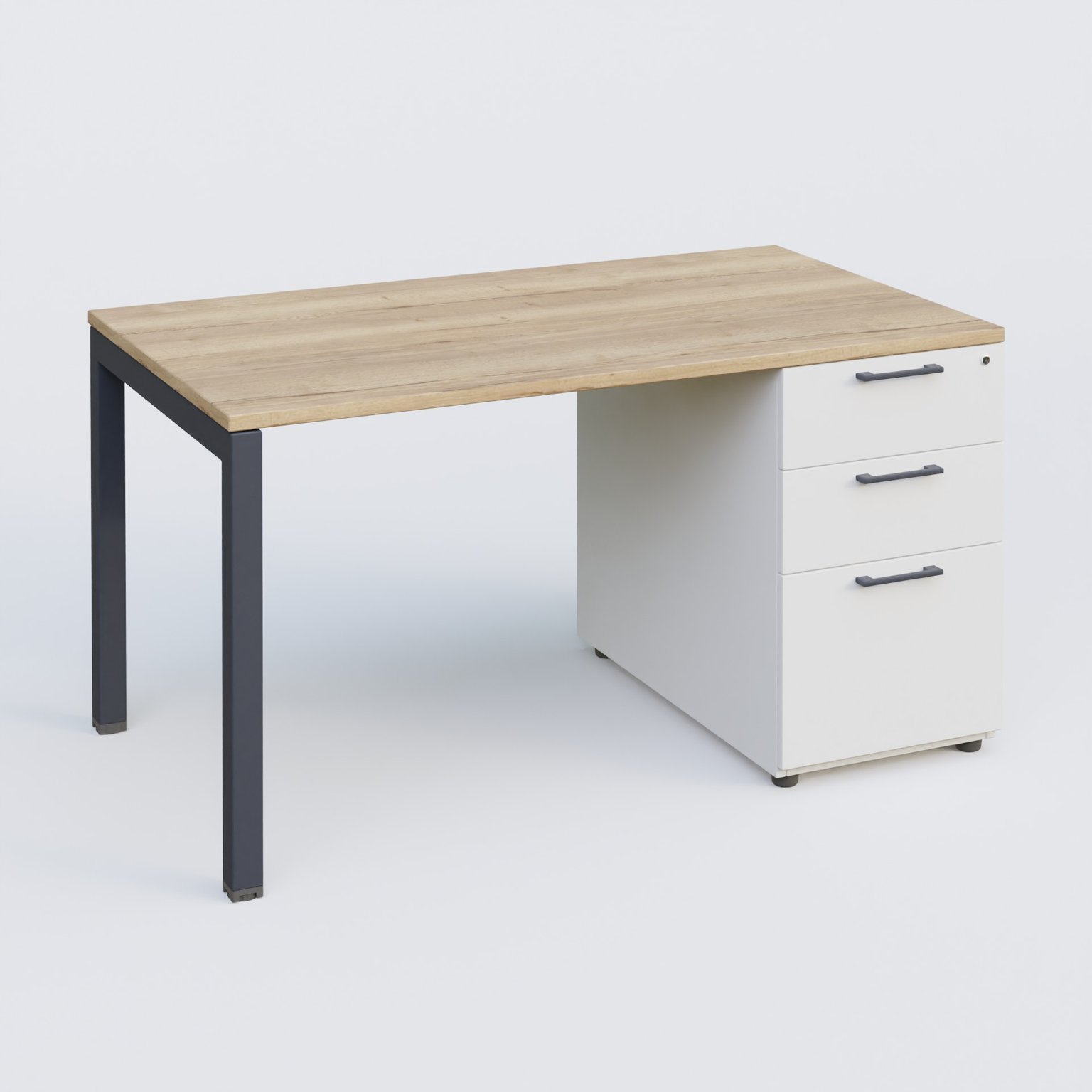K3 Plateau droit 140x80 avec caisson porteur mélamine. Plateau ,caisson Chêne naturel et pietement Anthracite