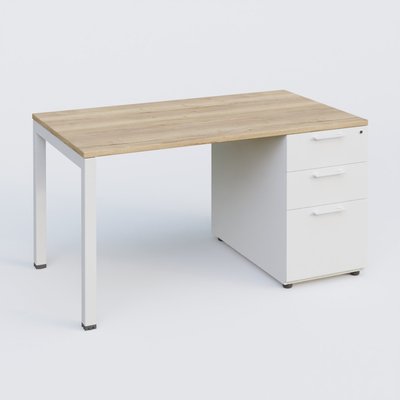 [Pas de famille] - [Pas de sous famille] - K3 Plateau droit 140x80 avec caisson porteur mélamine. Plateau ,caisson Chêne naturel et pietement Blanc