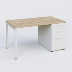 [Pas de famille] - [Pas de sous famille] - K3 Plateau droit 140x80 avec caisson porteur mélamine. Plateau ,caisson Chêne naturel et pietement Blanc