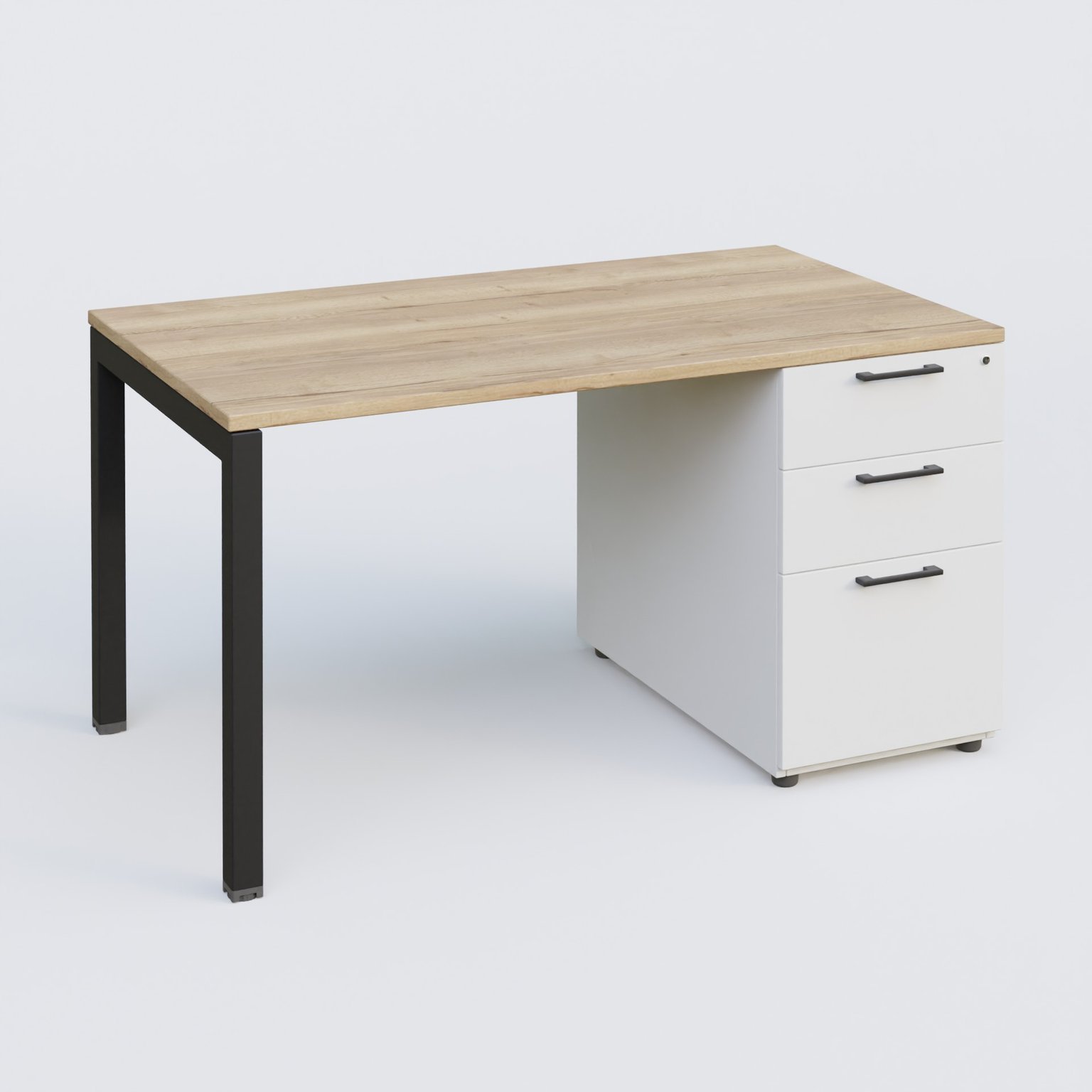 K3 Plateau droit 140x80 avec caisson porteur mélamine. Plateau ,caisson Chêne naturel et pietement Noir Mat