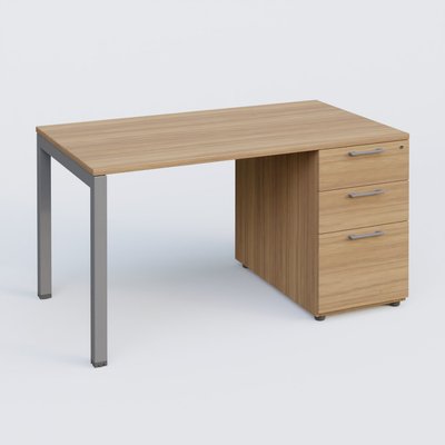 [Pas de famille] - [Pas de sous famille] - K3 Plateau droit 140x80 avec caisson porteur mélamine. Plateau ,caisson Noyer et pietement Aluminium