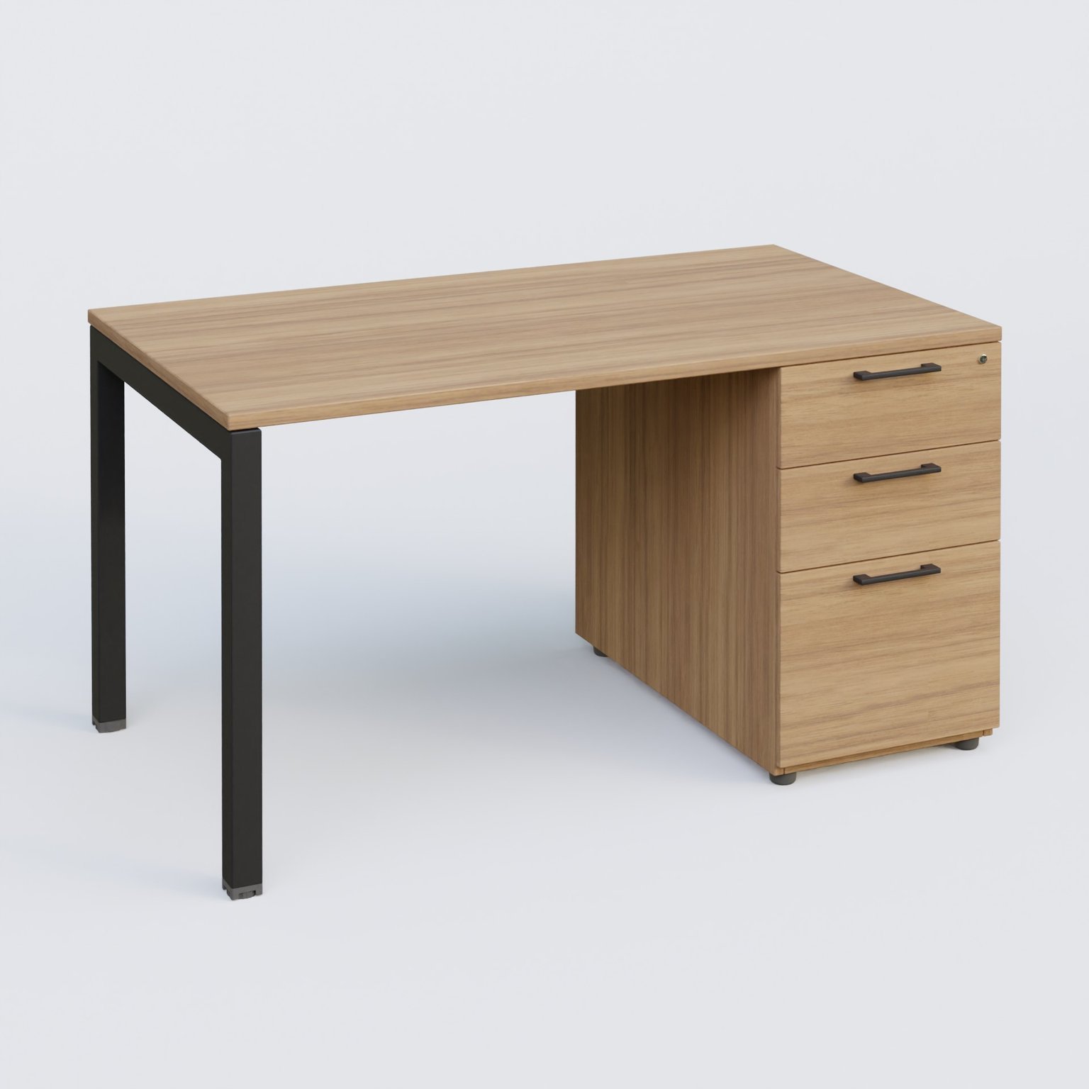 K3 Plateau droit 140x80 avec caisson porteur mélamine. Plateau ,caisson Noyer et pietement Noir Mat