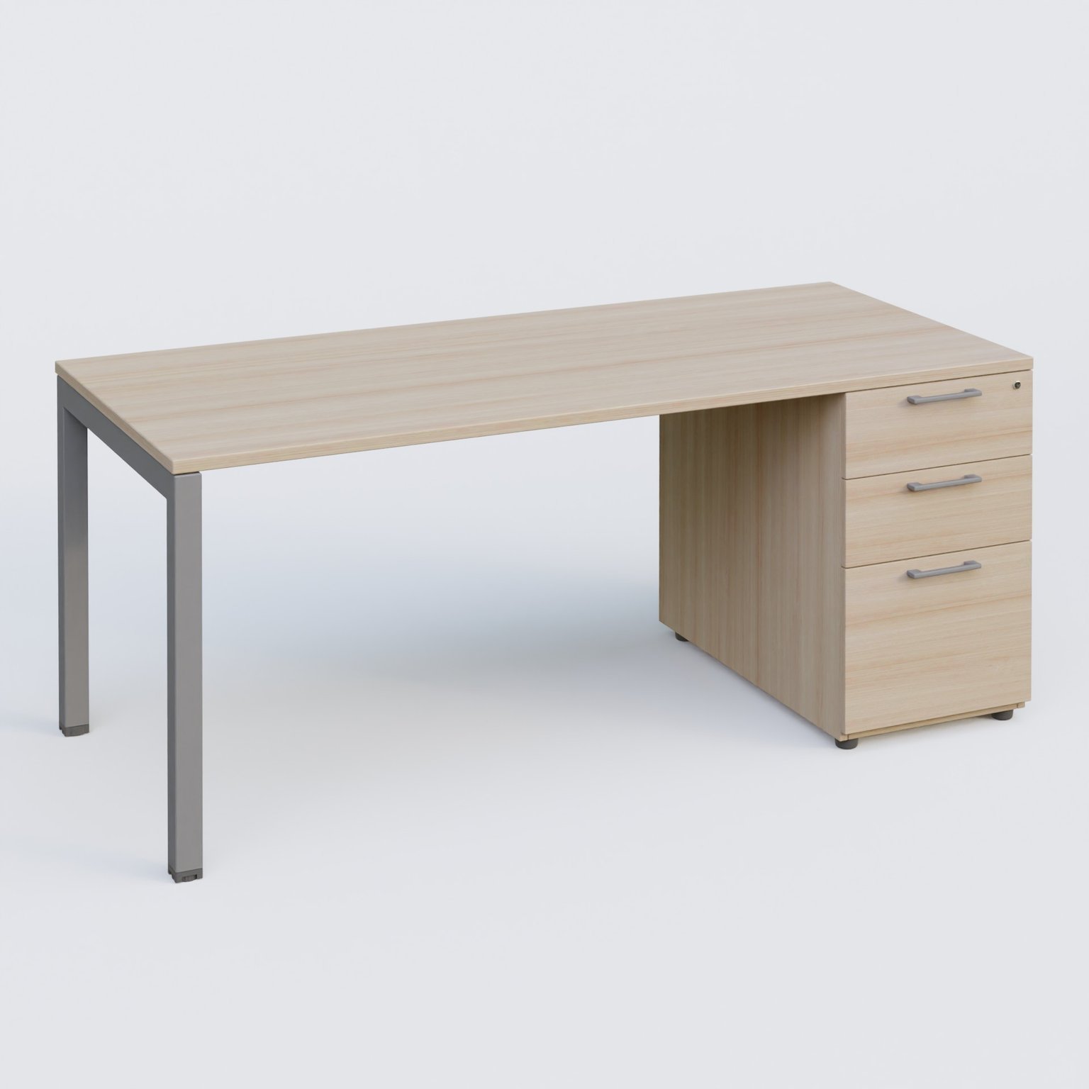 K3 Plateau droit 160x80 avec caisson porteur mélamine. Plateau ,caisson Acacia et pietement Aluminium