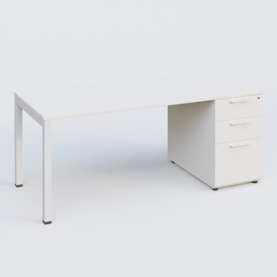 [Pas de famille] - [Pas de sous famille] - K3 Plateau droit 160x80 avec caisson porteur mélamine. Plateau ,caisson Blanc et pietement Blanc