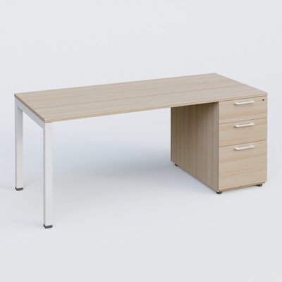 [Pas de famille] - [Pas de sous famille] - K3 Plateau droit 180x80 avec caisson porteur mélamine. Plateau ,caisson Acacia et pietement Blanc
