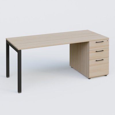 [Pas de famille] - [Pas de sous famille] - K3 Plateau droit 160x80 avec caisson porteur mélamine. Plateau ,caisson Acacia et pietement Noir Mat