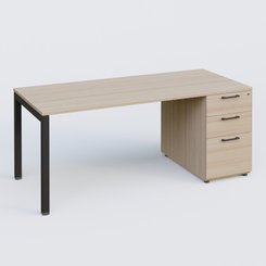 [Pas de famille] - [Pas de sous famille] - K3 Plateau droit 180x80 avec caisson porteur mélamine. Plateau ,caisson Acacia et pietement Noir Mat